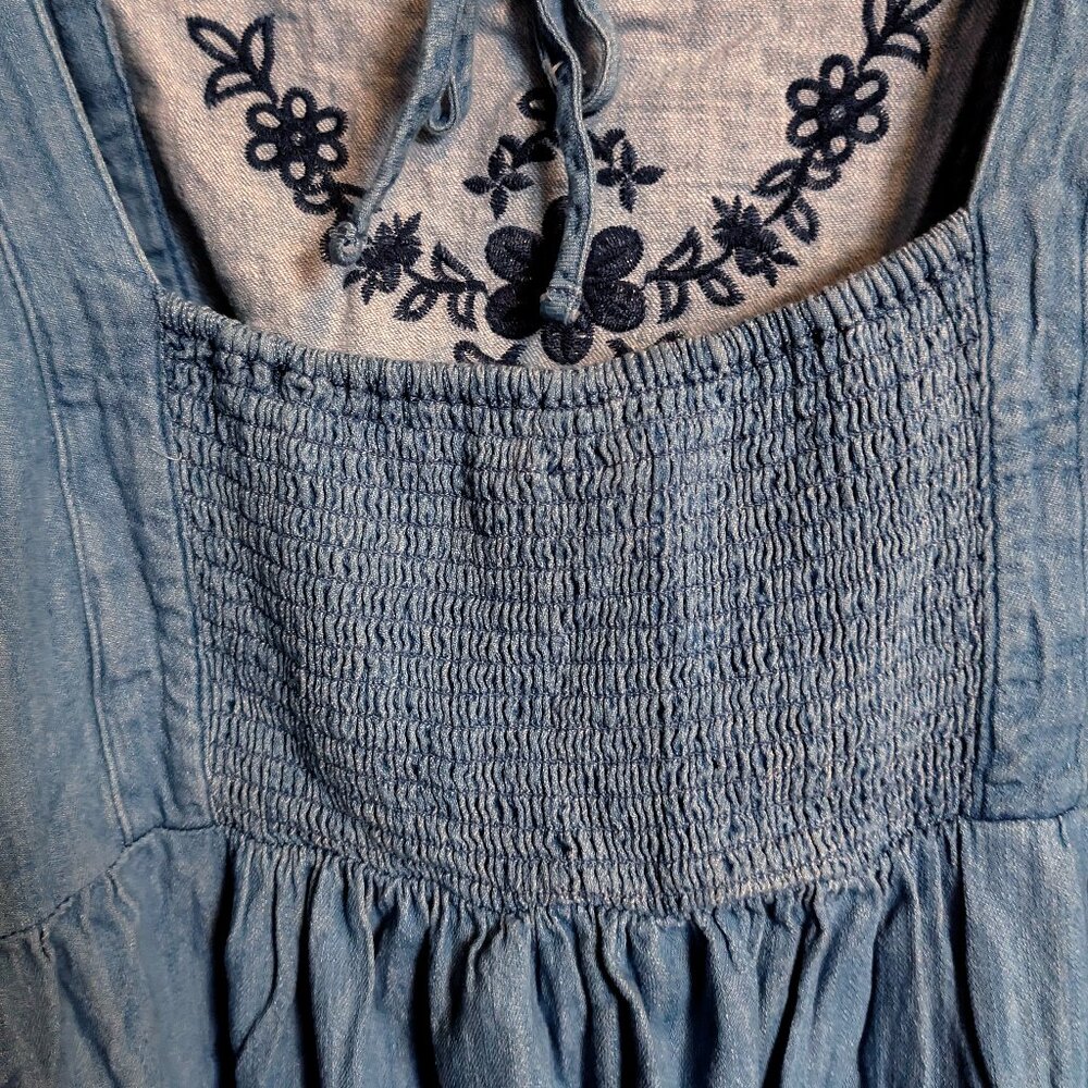 Blue Flutter-Sleeve Tie-Back Chambray Midi Dress Size 4X - Picture 4 of 6